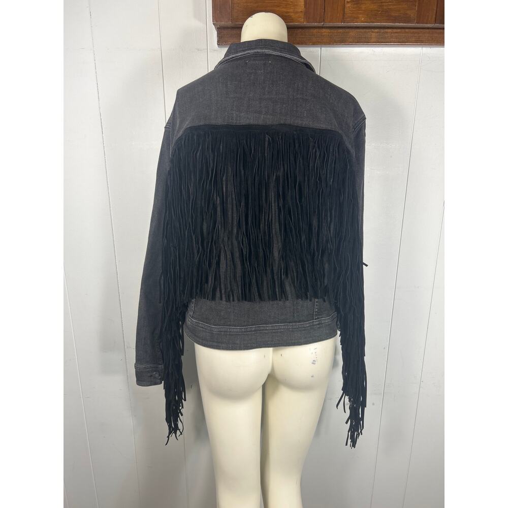 Judy Blue NWT So Fun Women's Black Fringe Denim Jacket. Size 1XL (14-16) - Picture 5 of 7